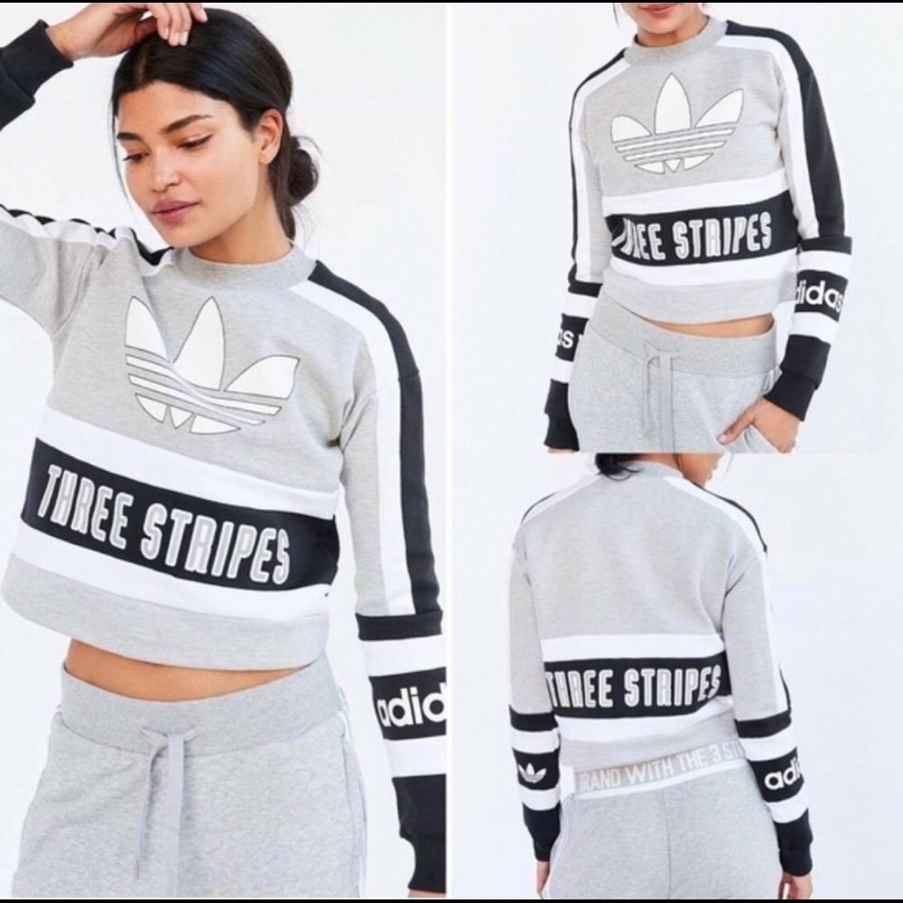 Rare Adidas Cropped Three Stripes Crewneck